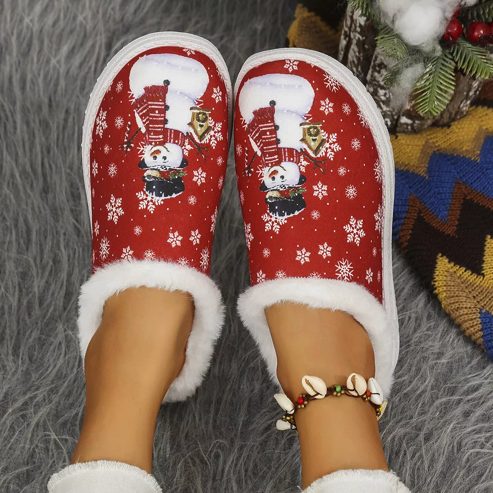 Christmas Snowman Plush Lined Slippers