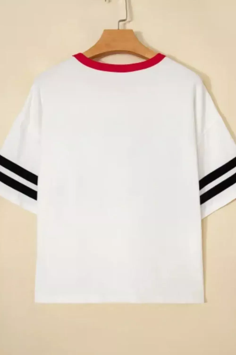 USA Letter Printed Varsity Striped Sleeve Round Neck Tee, image 6