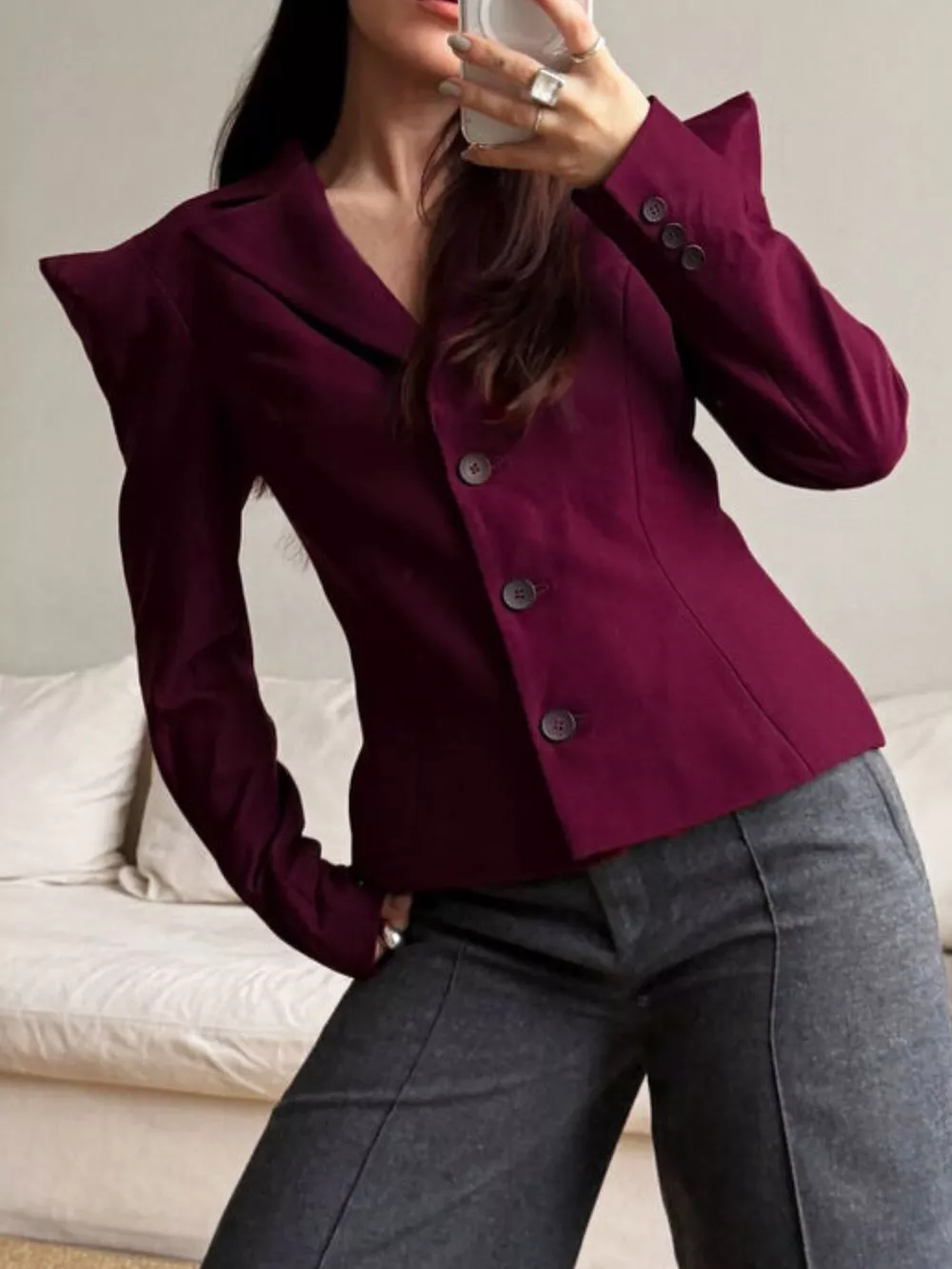 Sharp-Shouldered Tailored Long Sleeve Blazer, image 11