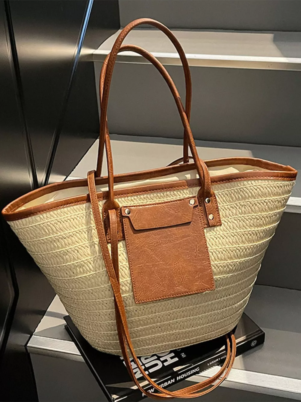 Woven Straw Tote Bag, image 7