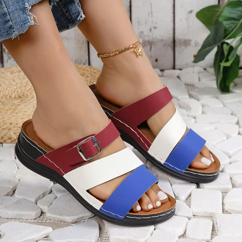 Color Block Adjustable Buckle Comfort Sandals, image 5