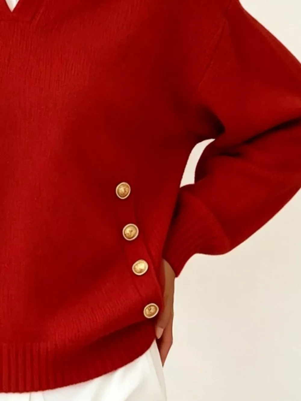 Chic Collared Decor-Button Sweater, image 3