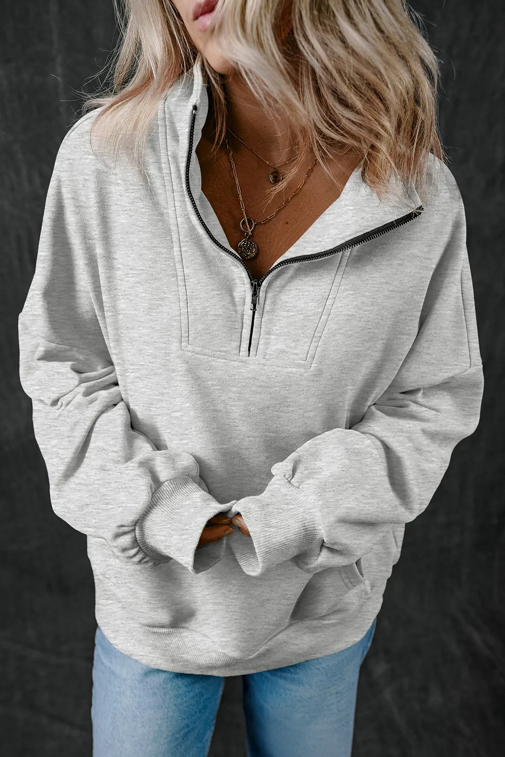 Half Zip Long Sleeve Sweatshirt, image 9