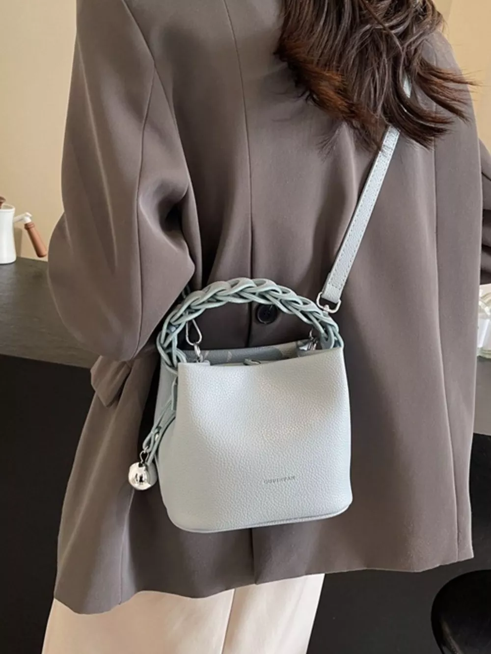 Leather Crossbody Bag with Braided Handle, image 2