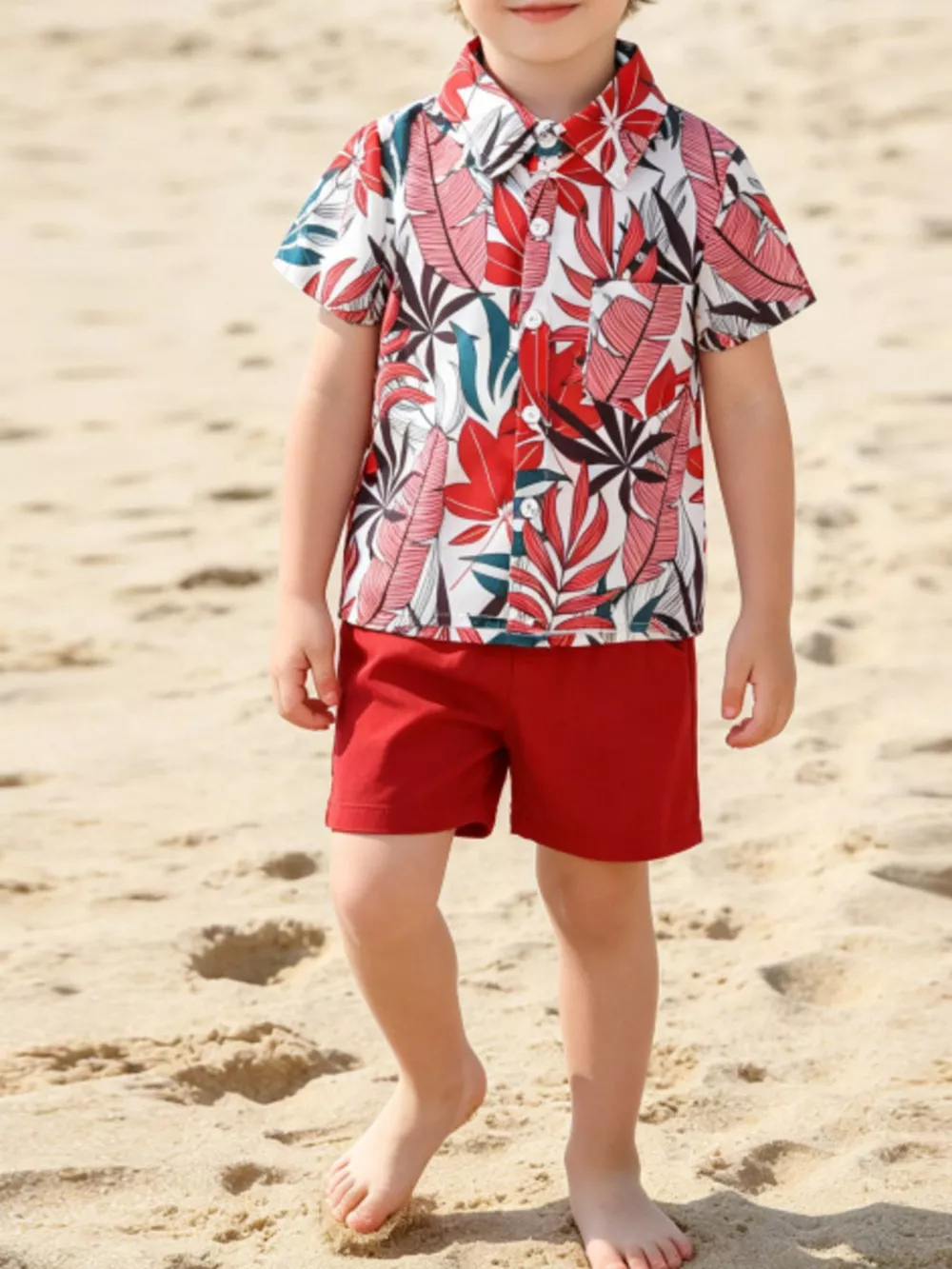 Children's Tropical Leaf Print Shirt & Shorts Set
