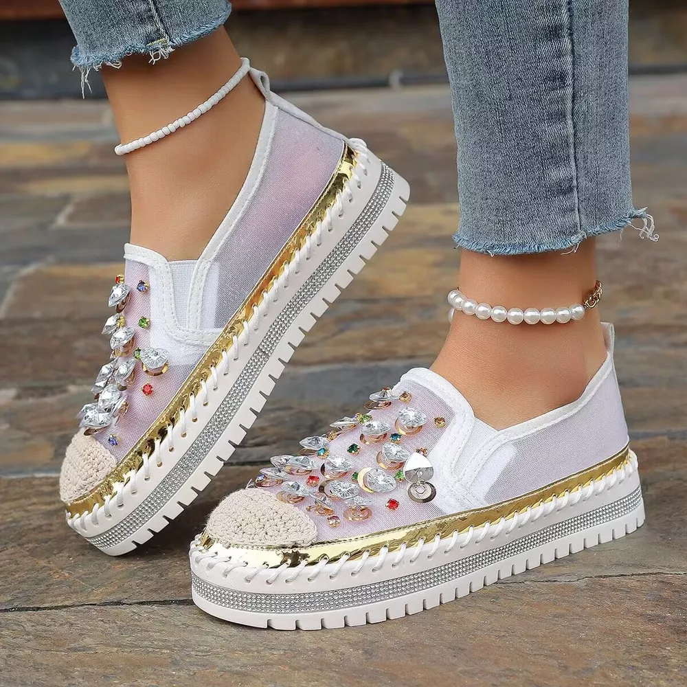 Rhinestone Decor Platform Loafers, image 12