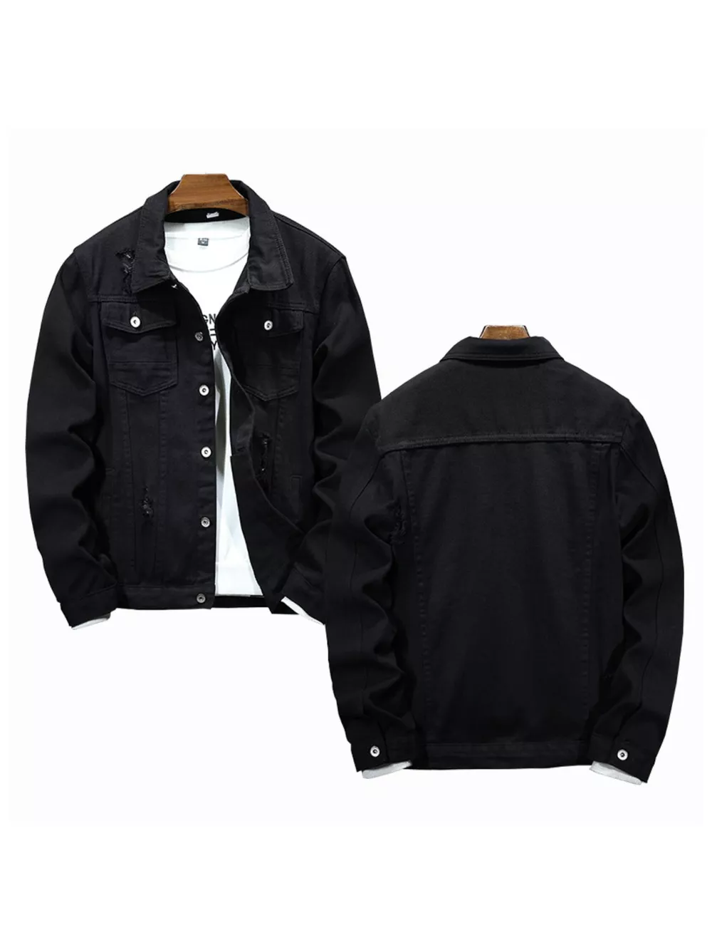 Men's Plus Size Distressed Slim Fit Denim Jacket, image 6
