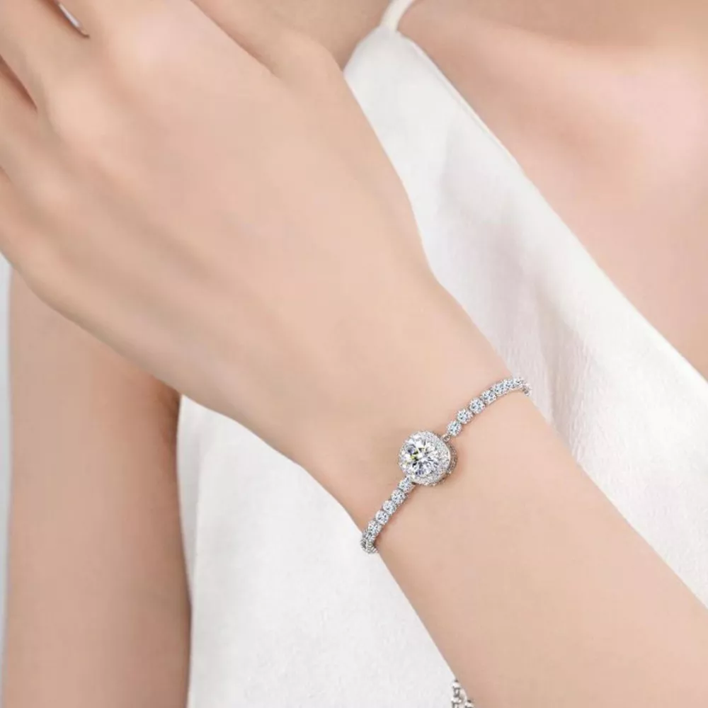 1 Carat Moissanite 925 Sterling Silver Chain Bracelet, image 5