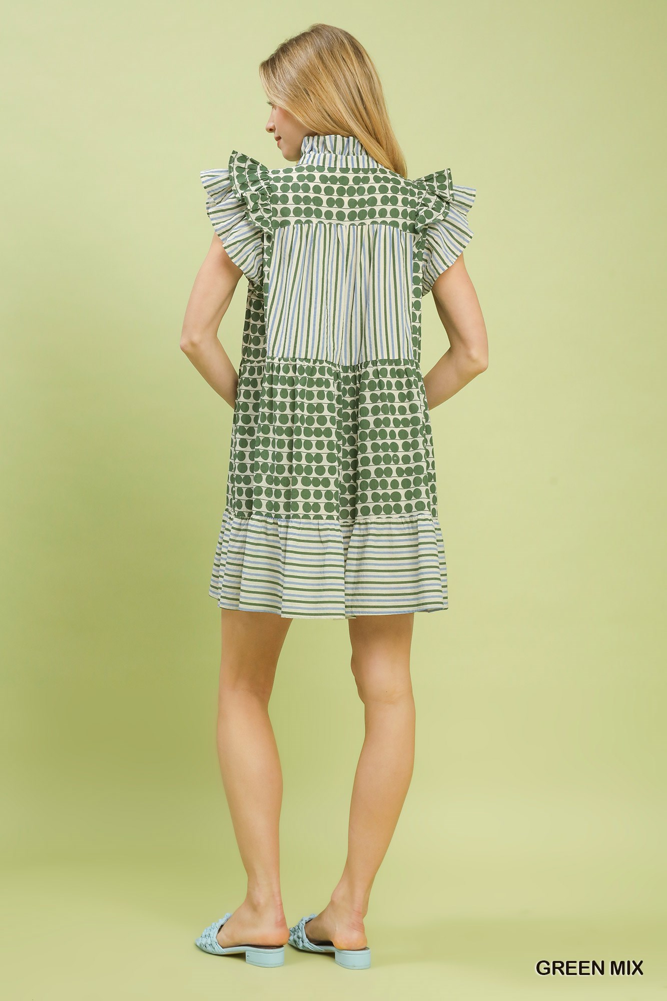Mix Patchwork Flutter Sleeve Tiered Dress, image 3