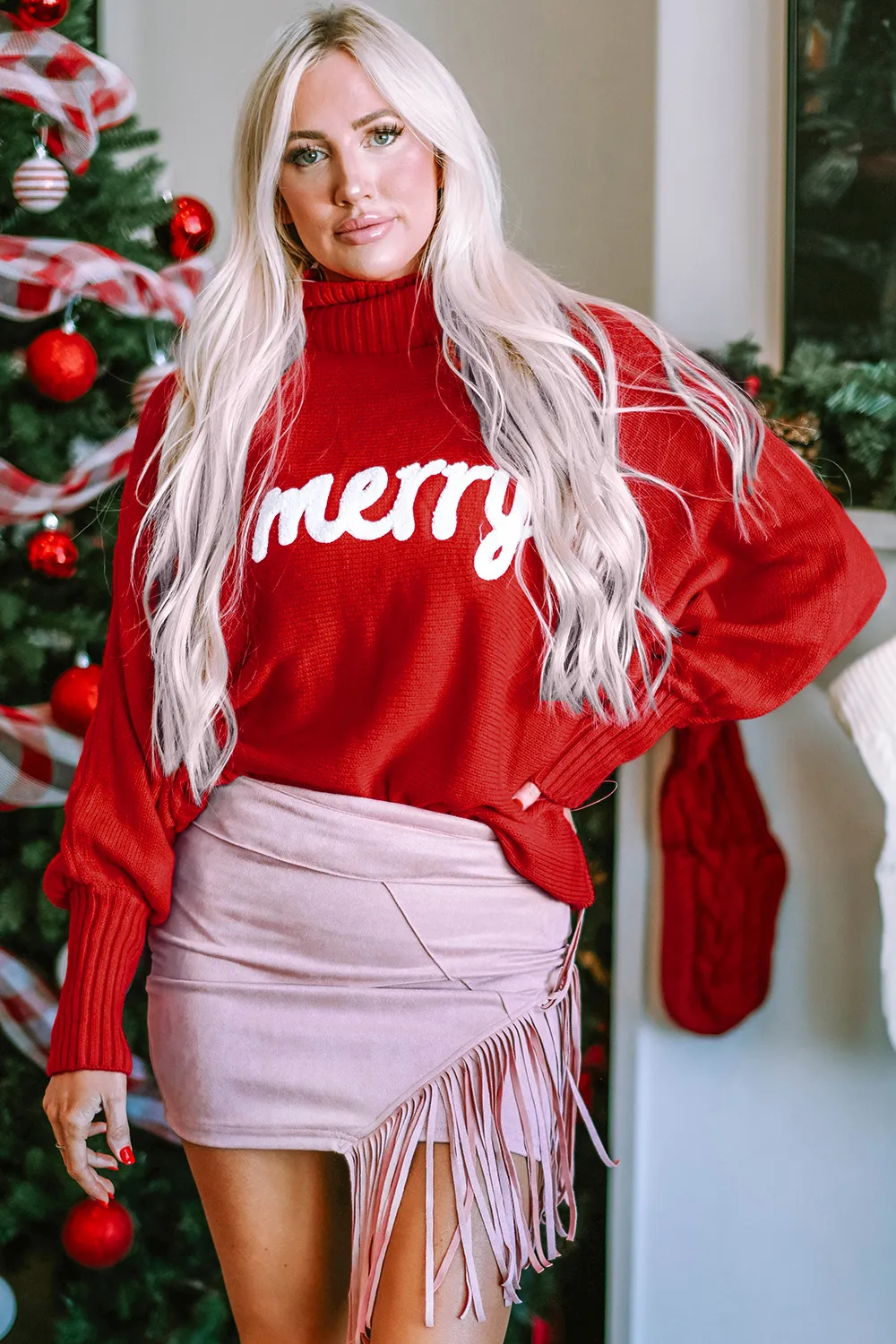 Full Size Merry Christmas Turtleneck Long Sleeve Sweater, image 8