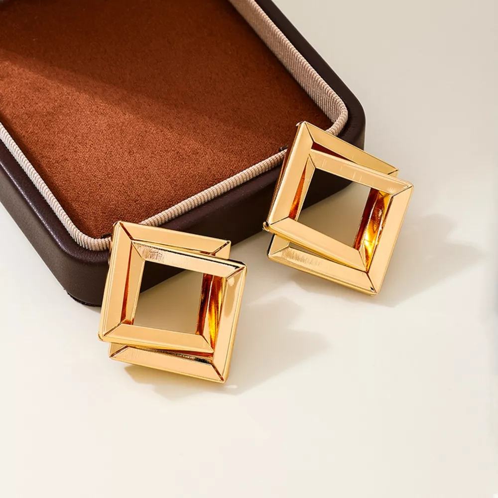 18K Gold-Plated Geometric Stud Earrings, image 4
