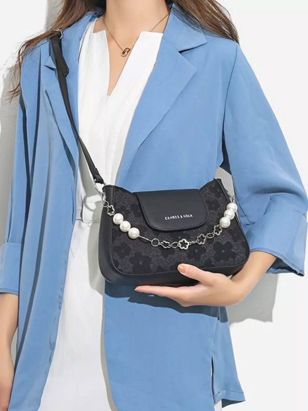 Pearl Chain Decor Shoulder Bag, image 4