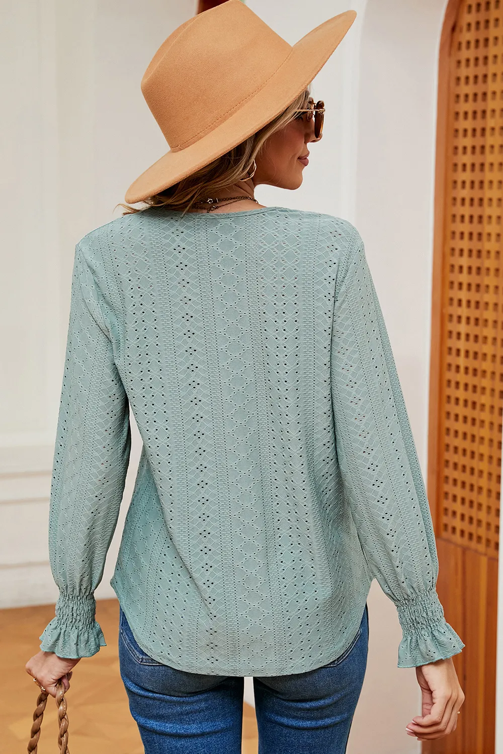 Eyelet V-Neck Flounce Sleeve T-Shirt, image 18