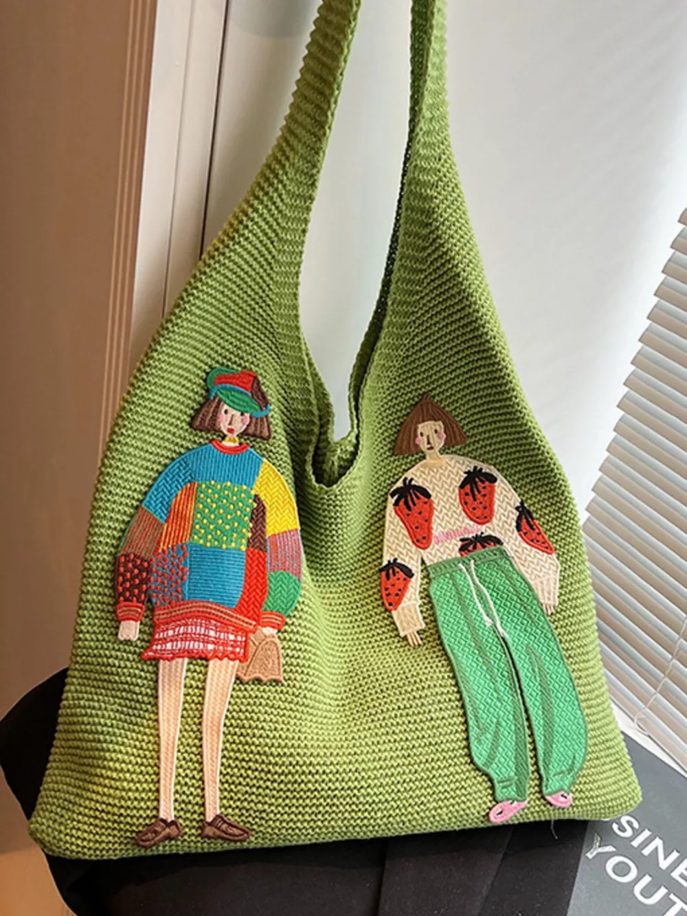 Knitted Embroidered Shoulder Bag, image 5