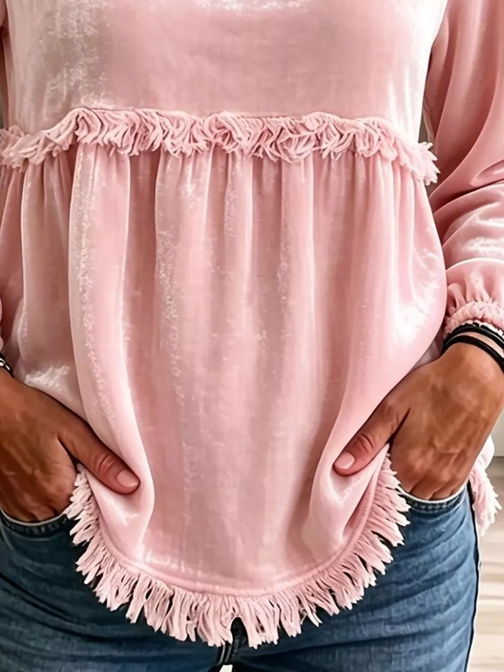 Fringed Hem Long Sleeve T-Shirt, image 12