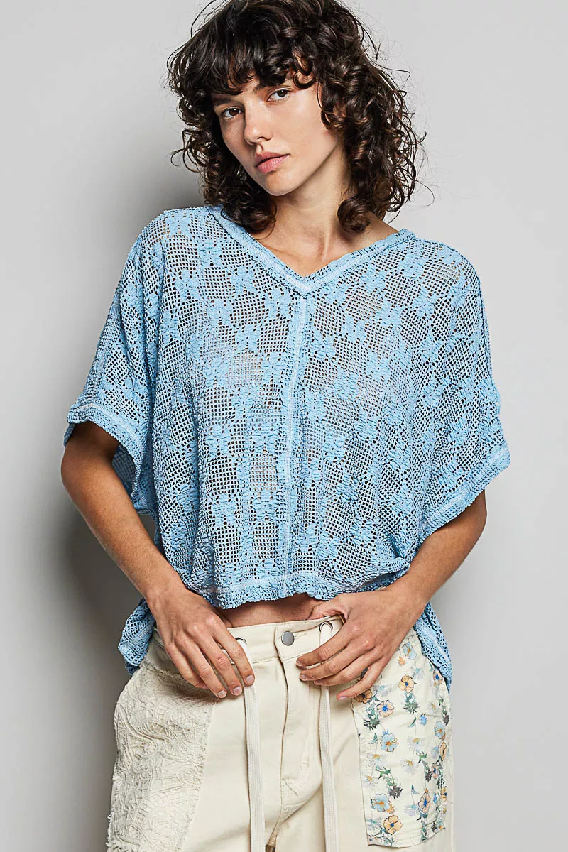 Crochet Lace Short Sleeve Top, image 3