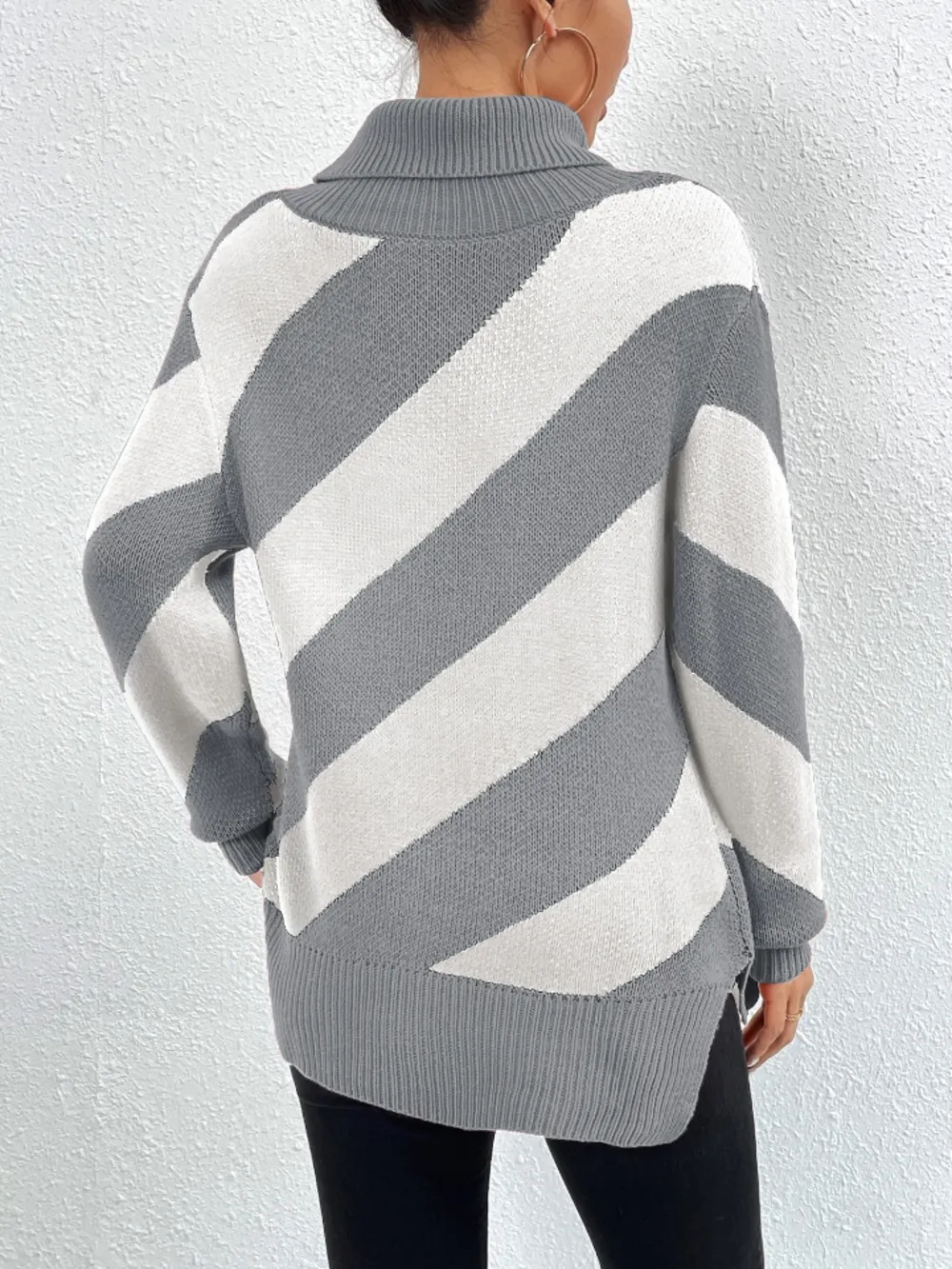 Striped Turtleneck Dropped Shoulder Sweater, image 8