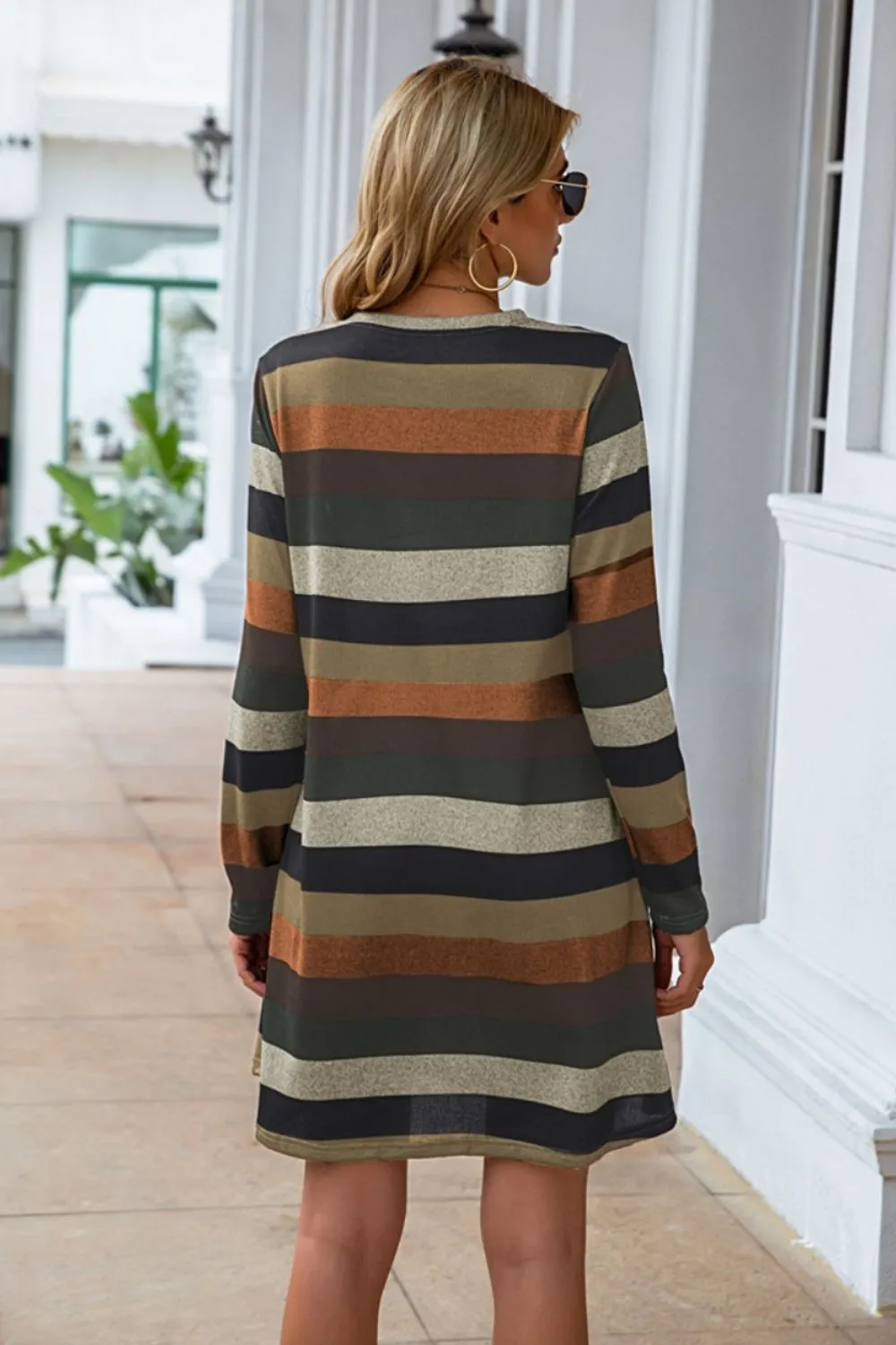 Striped Round Neck Long Sleeve Dress, image 4