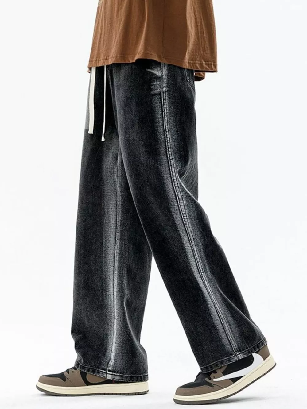 Men's Full Size Drawstring Relaxed Fit Wide Leg Jeans Plus Size, image 3