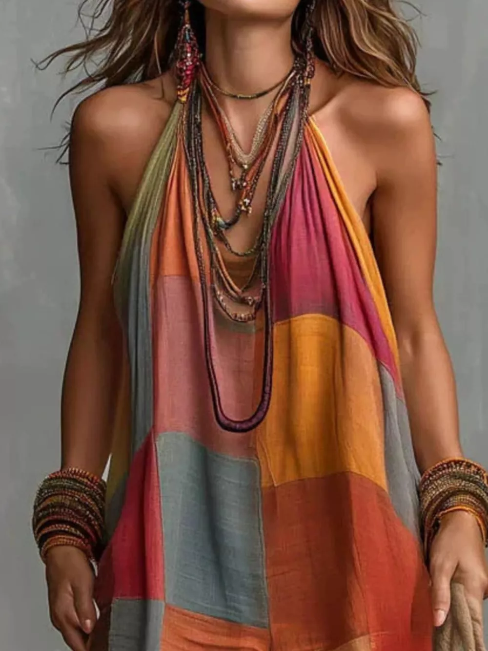 Full Size Plaid Halter Neck Wide-Leg Jumpsuit Plus Size, image 2