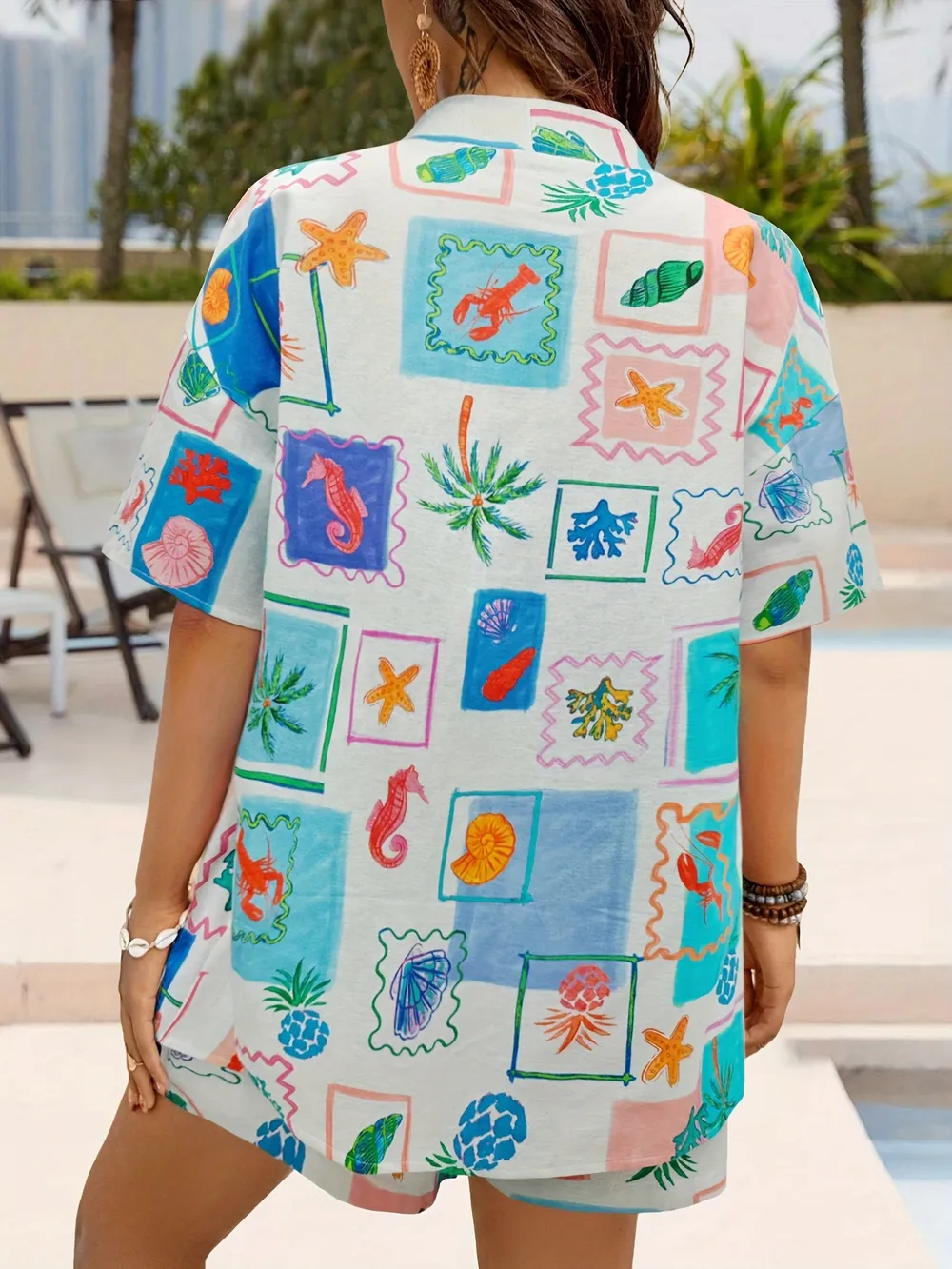 Printed Short Sleeve Shirt and Shorts Set, image 2