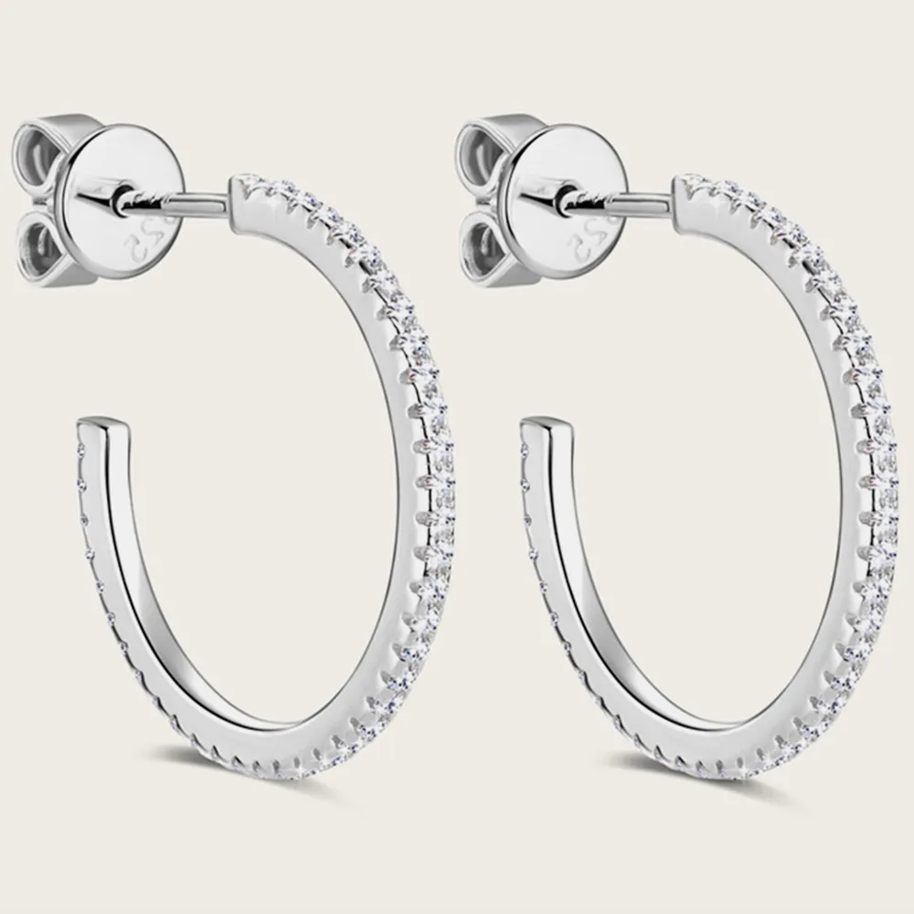 Inlaid Moissanite 925 Sterling Silver C-Hoop Earrings, image 8