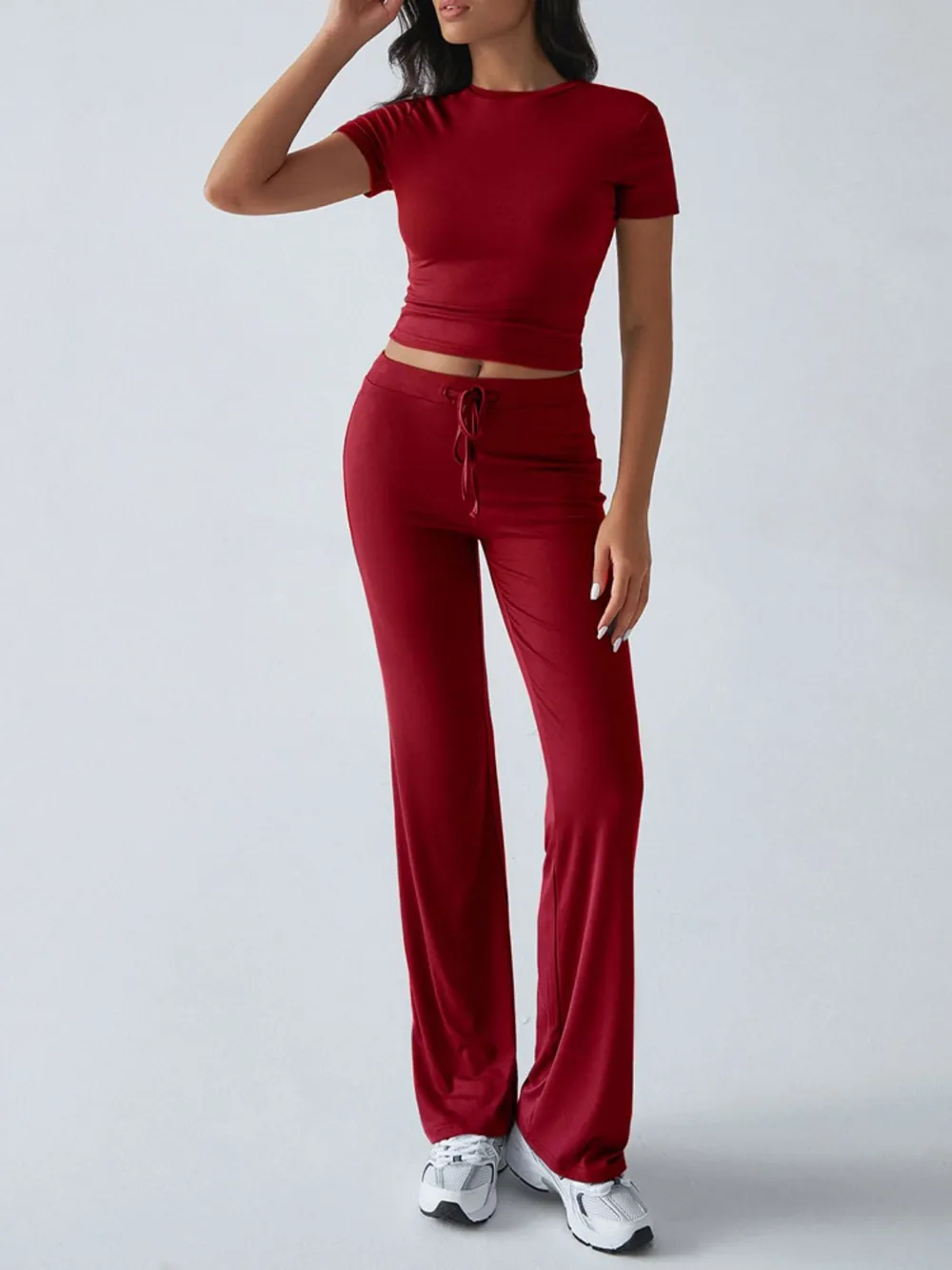 Round Neck Short Sleeve Top and Pants Set, image 19