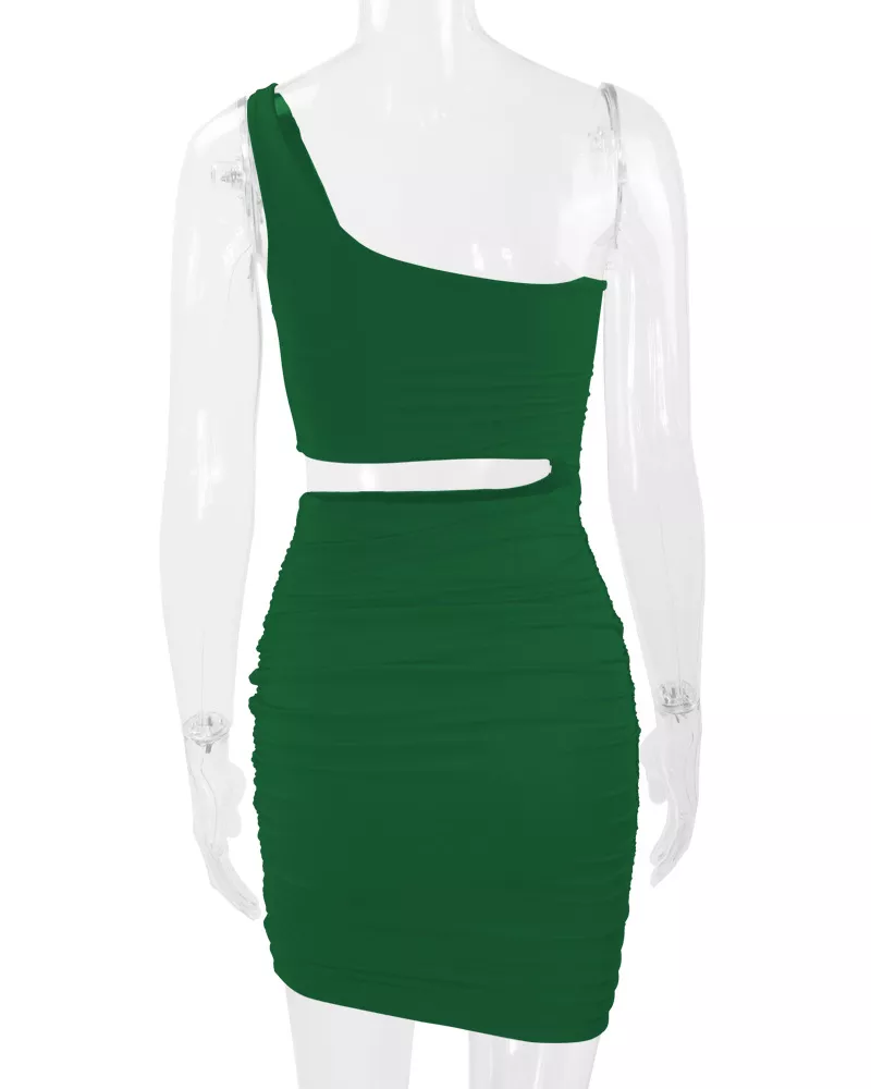 One-Shoulder Cutout Ruched Bodycon Mini Dress, image 44