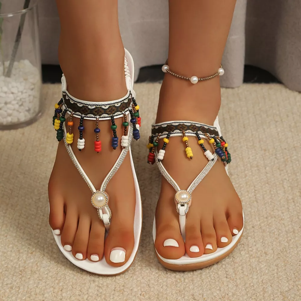 Beaded Ankle Strap Thong Sandals, image 10