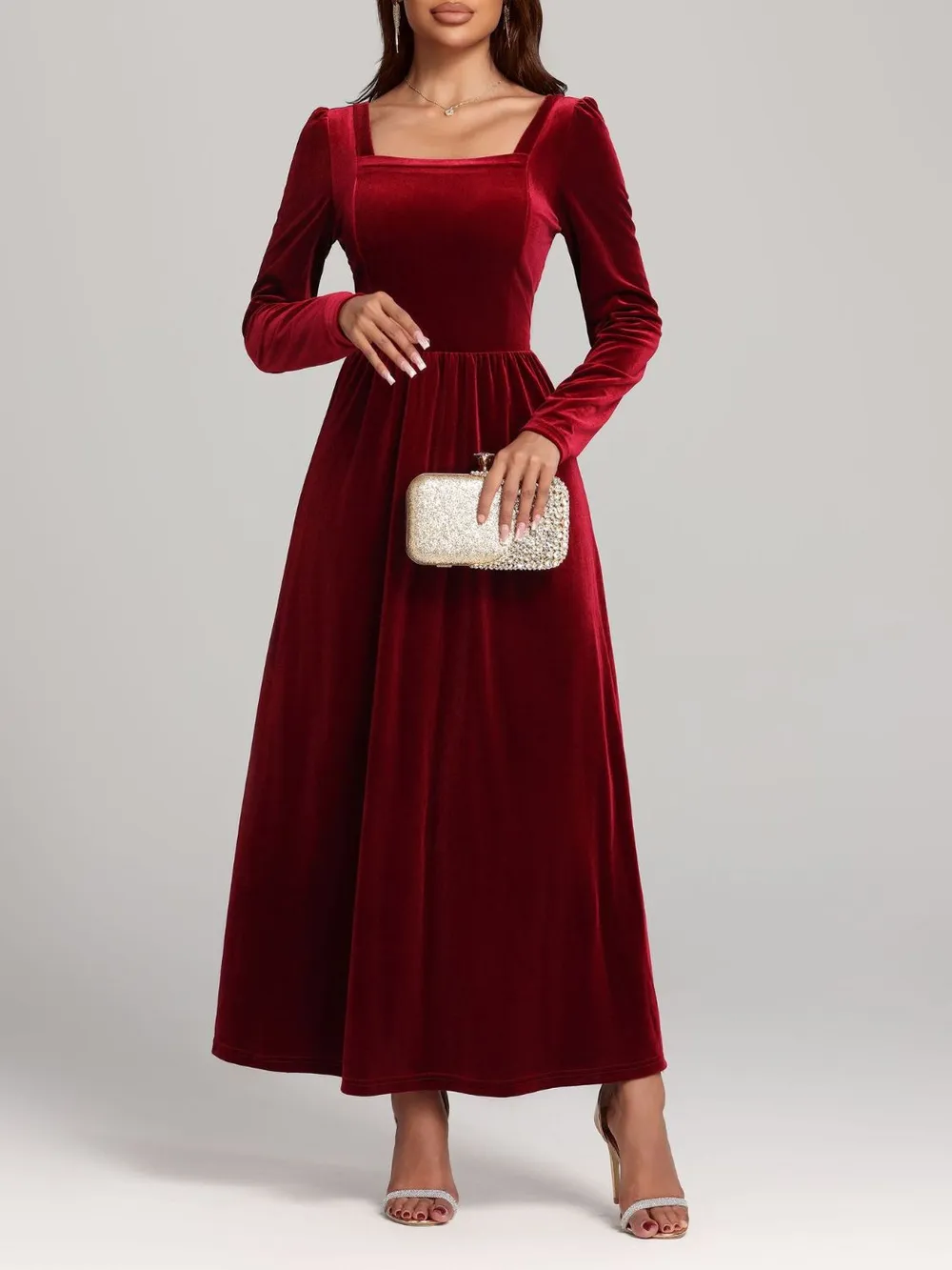 Velvet Square Neck Long Sleeve Dress, image 10