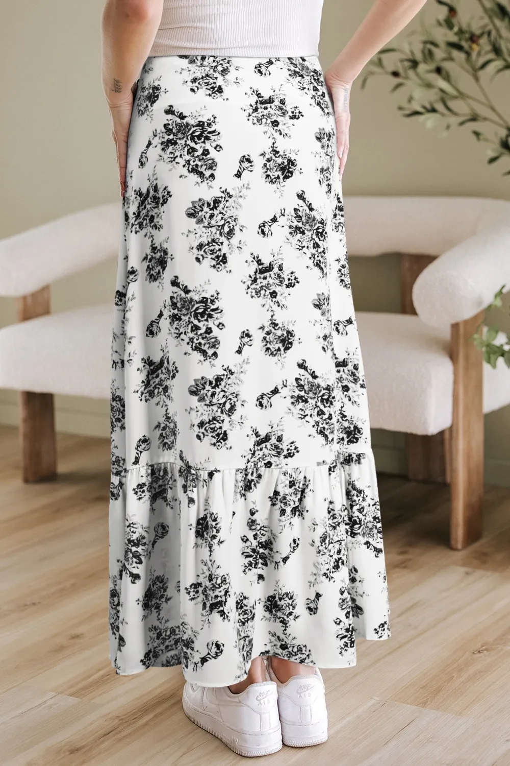 Boho Floral High Waist Ruffle Split Maxi Skirt, image 7