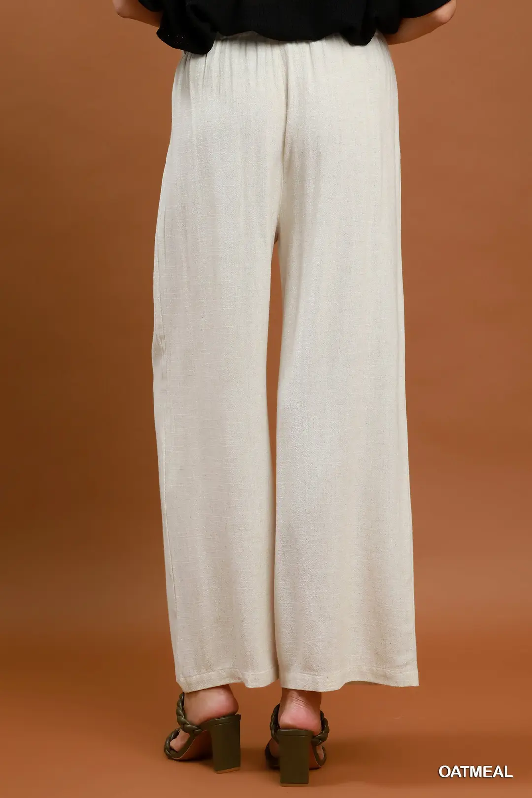 High Waist Linen Blend Wide Leg Trousers, image 3