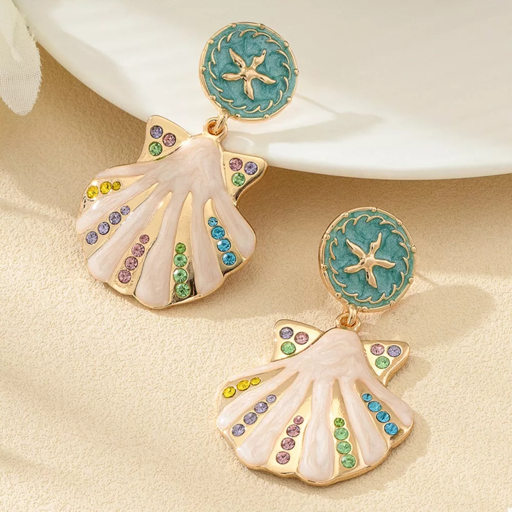 Rhinestone Shell Dangle Earrings, image 4