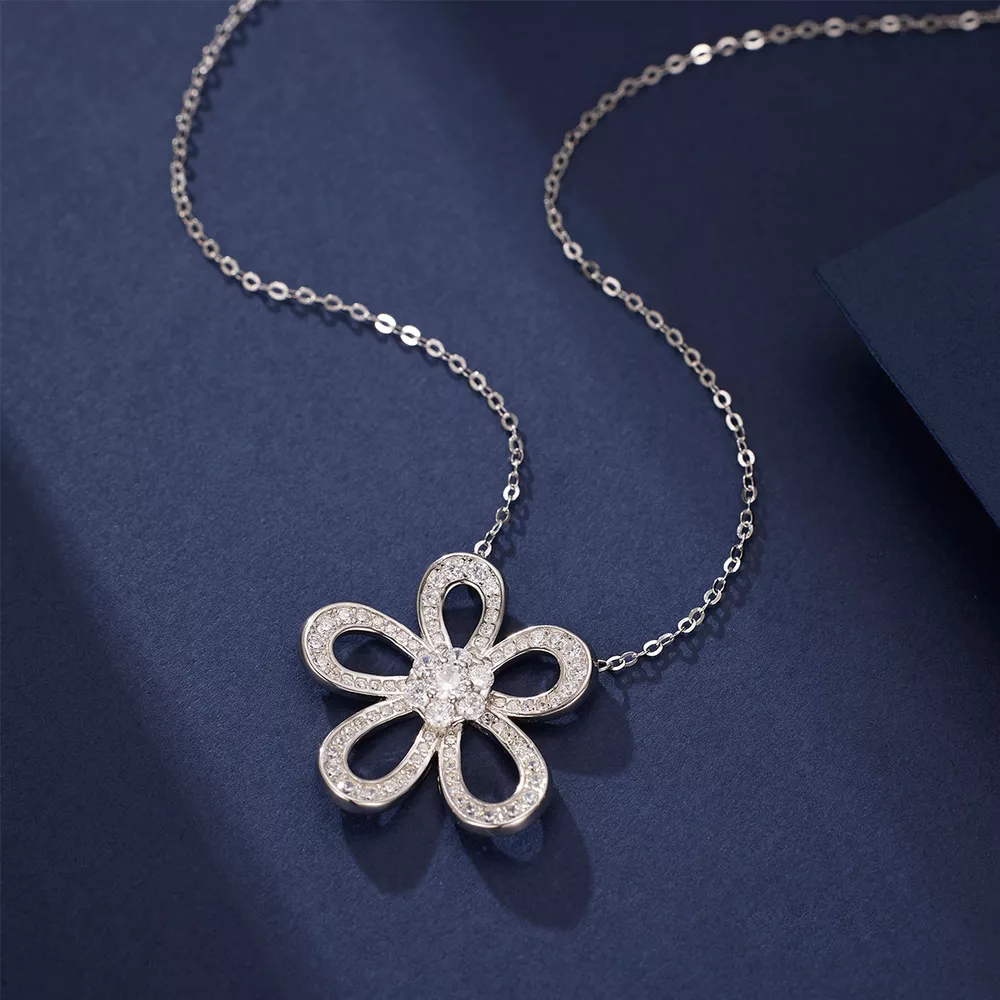 925 Sterling Silver Flower Pendant Necklace, image 2