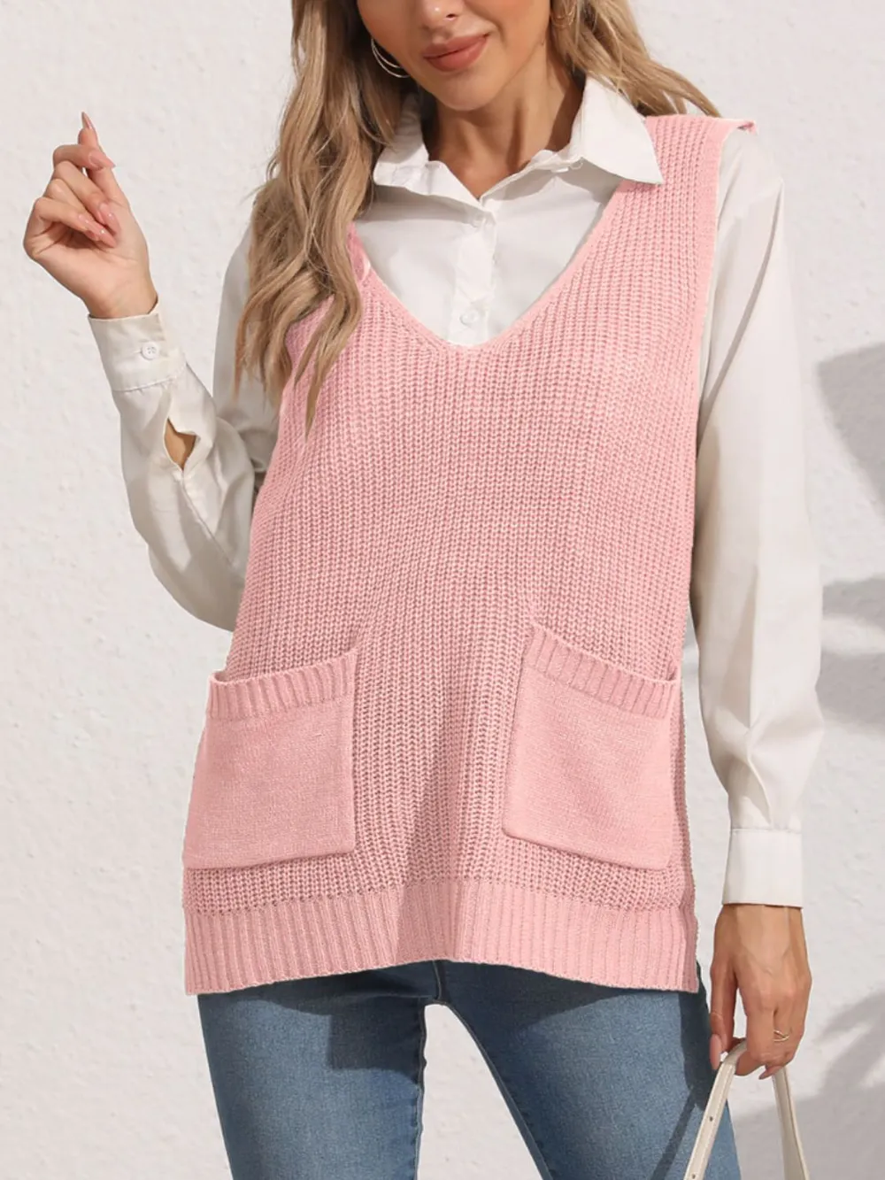 Pocketed V-Neck Sweater Vest, image 5