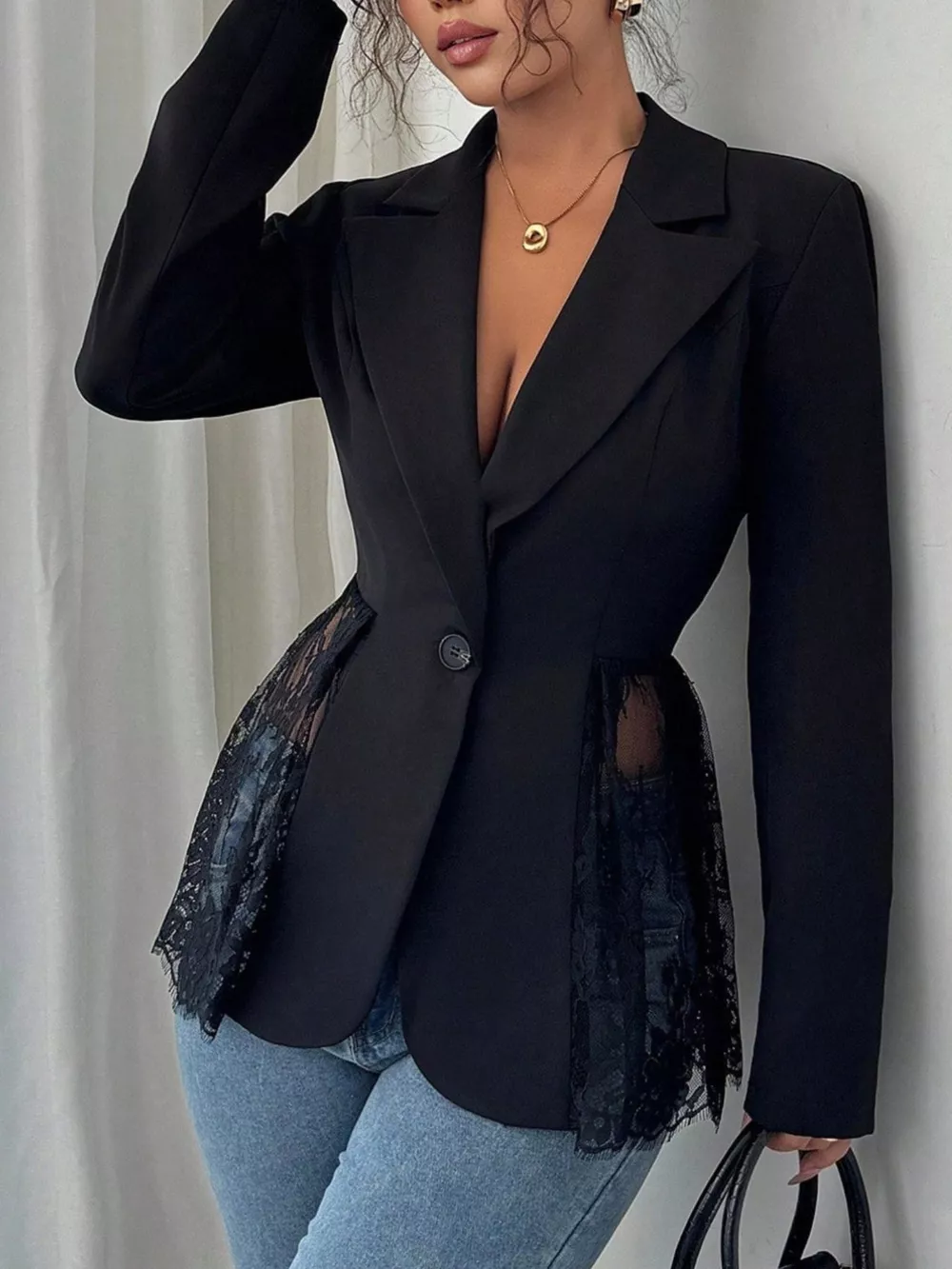 Lace Detail One Button Blazer, image 2