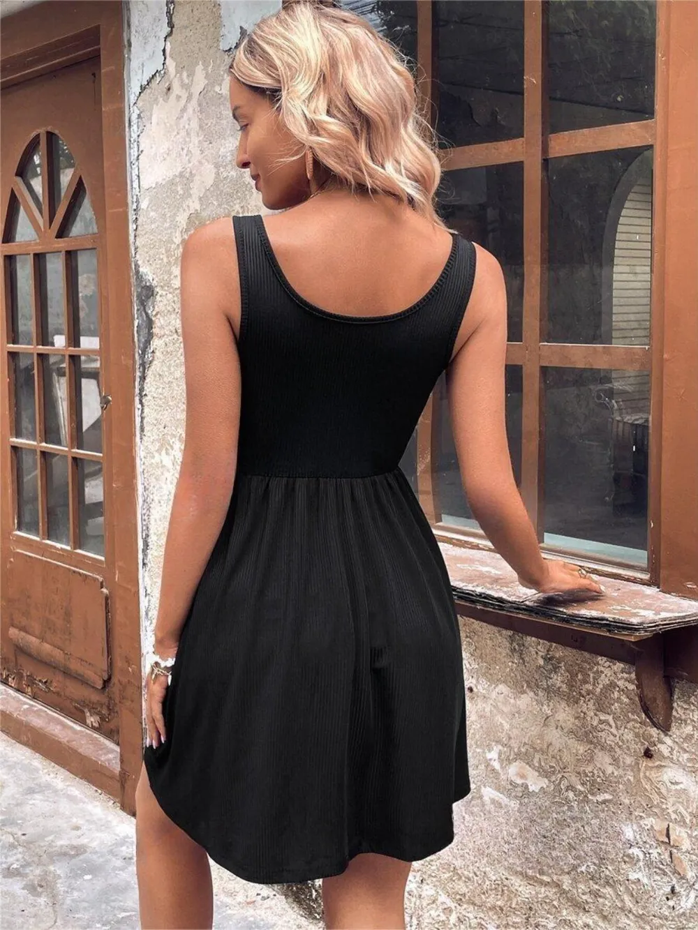 Scoop Neck Wide Strap Mini Tank Dress, image 3