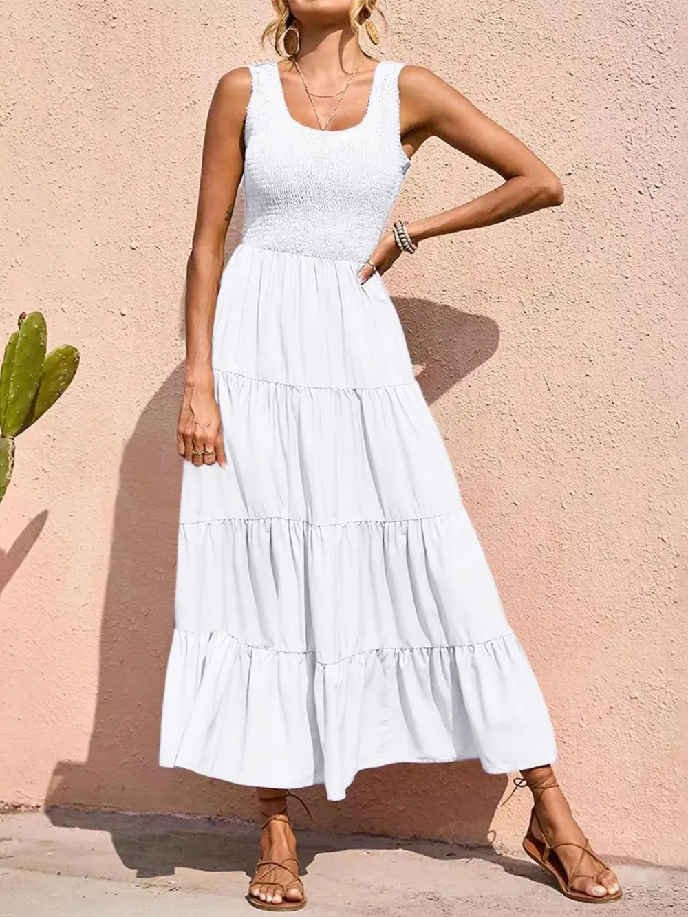 Tiered Smocked Wide Strap Dress, image 16