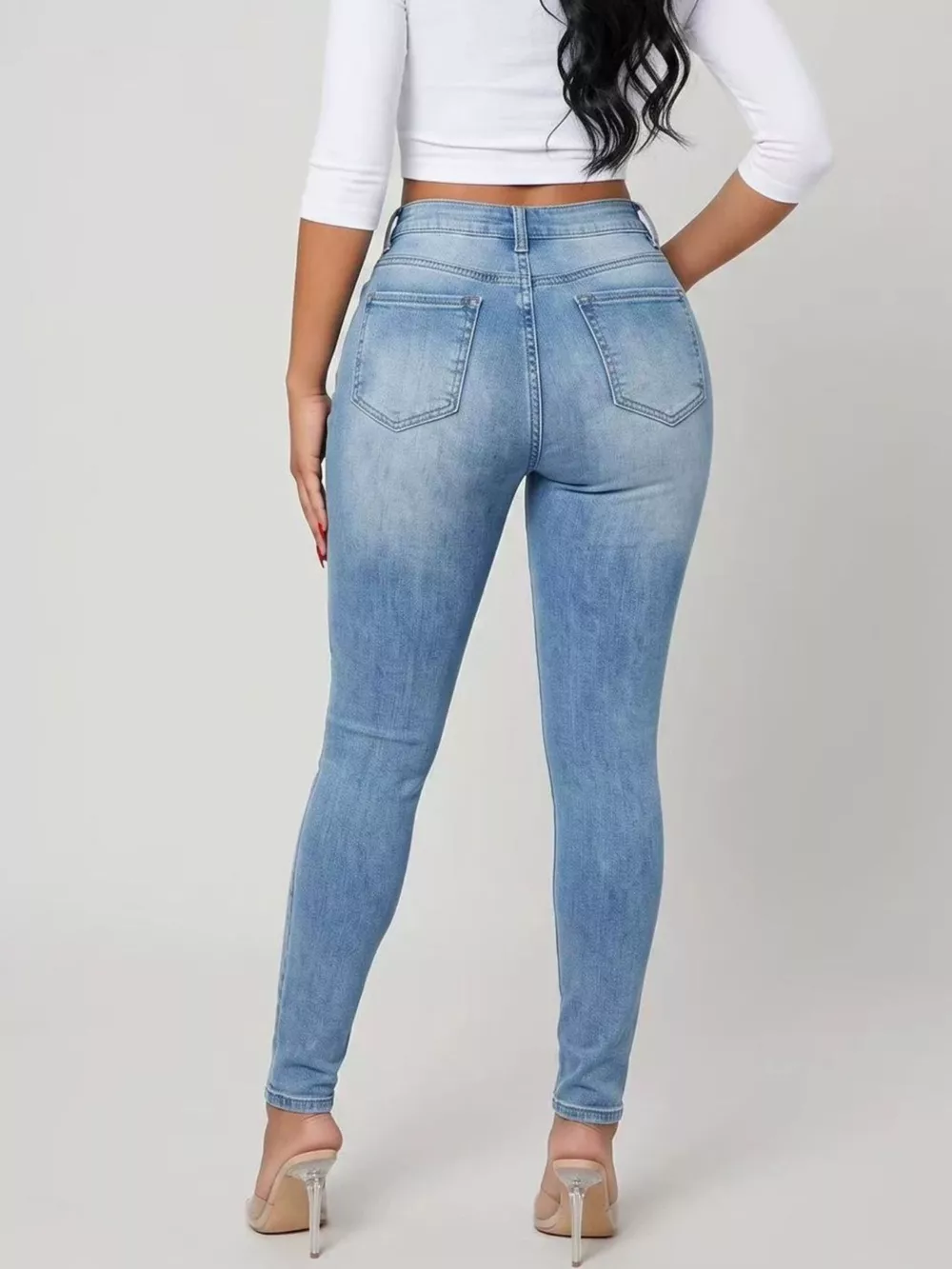 High-Waisted Distressed Skinny Jeans, image 5