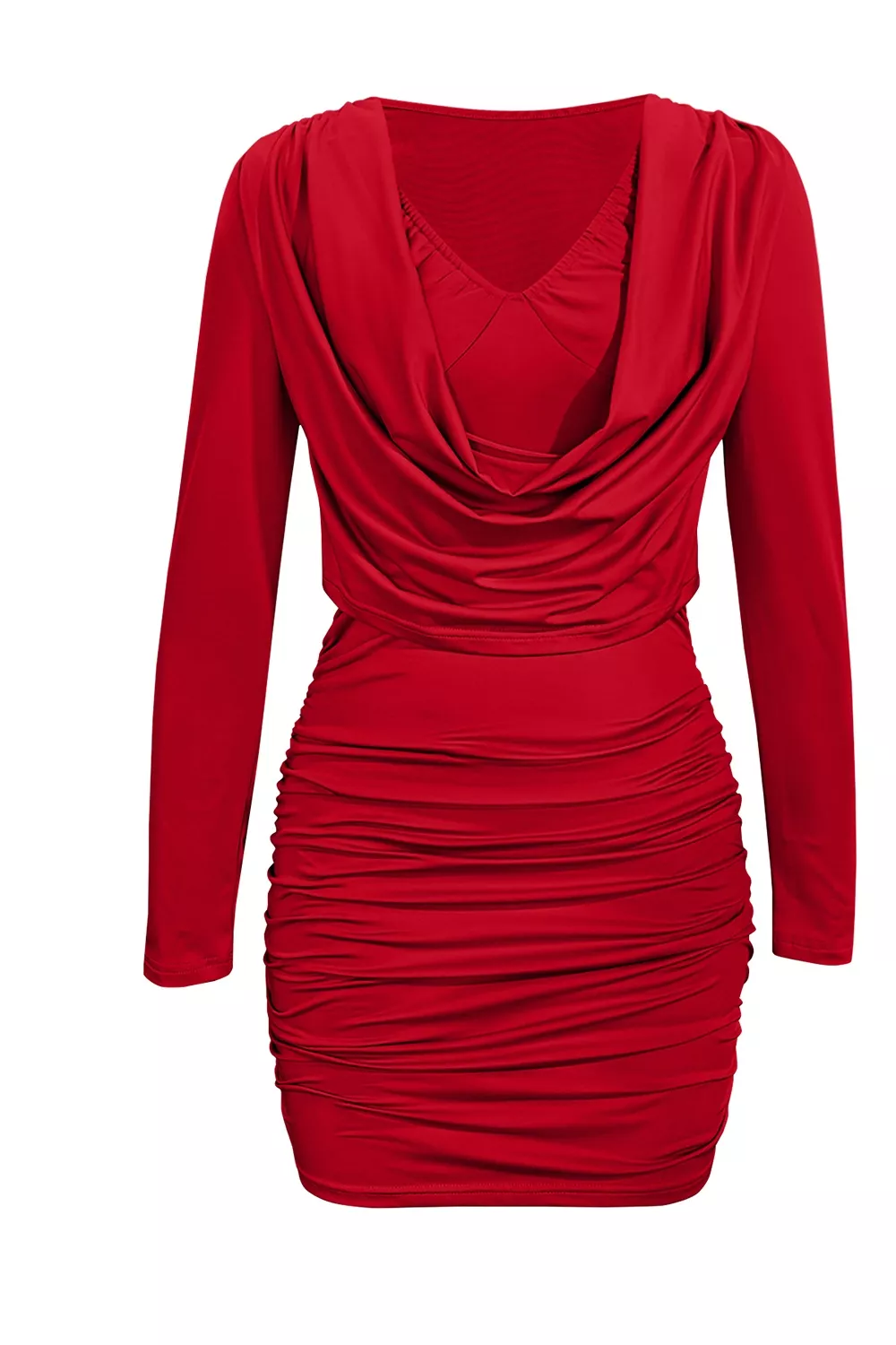 Ruched Cowl Neck Long Sleeve Mini Dress, image 13