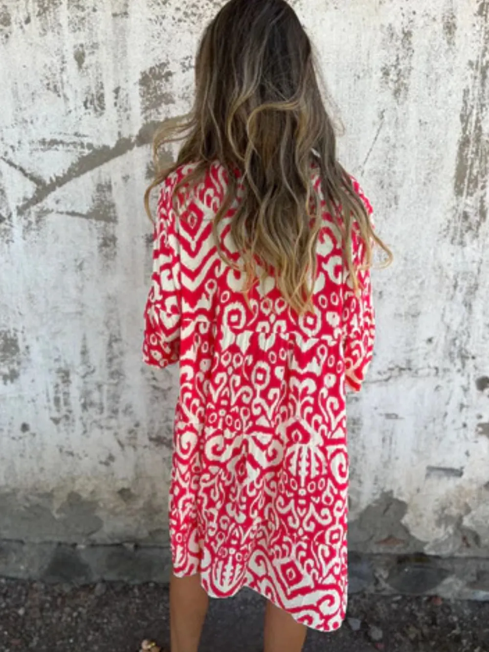 Full Size Printed Notched Half Sleeve Dress Plus Size, image 11