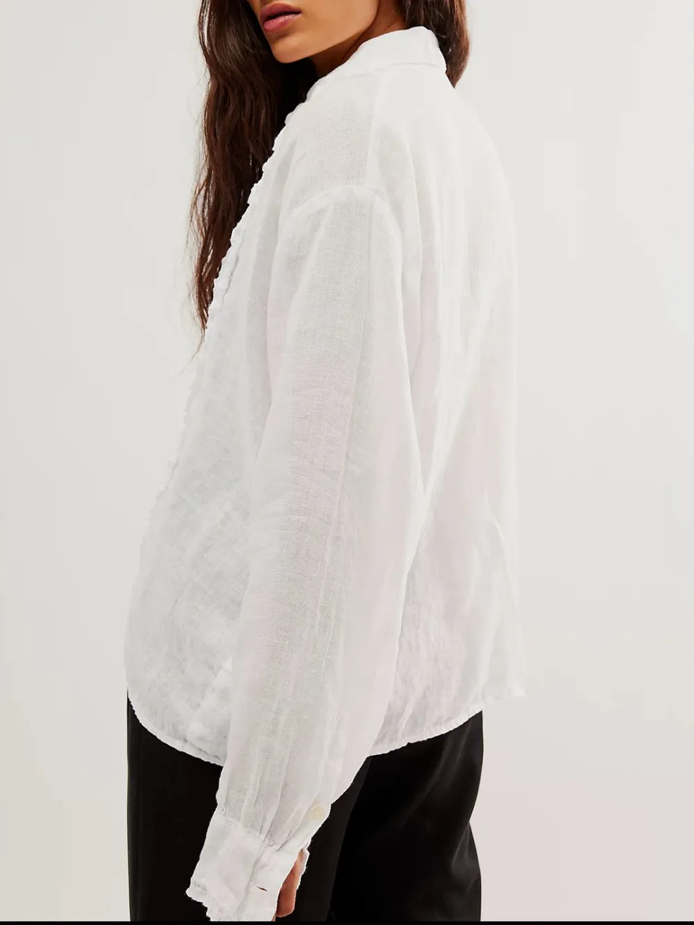 Frill Ruched Collared Neck Long Sleeve Shirt, image 6
