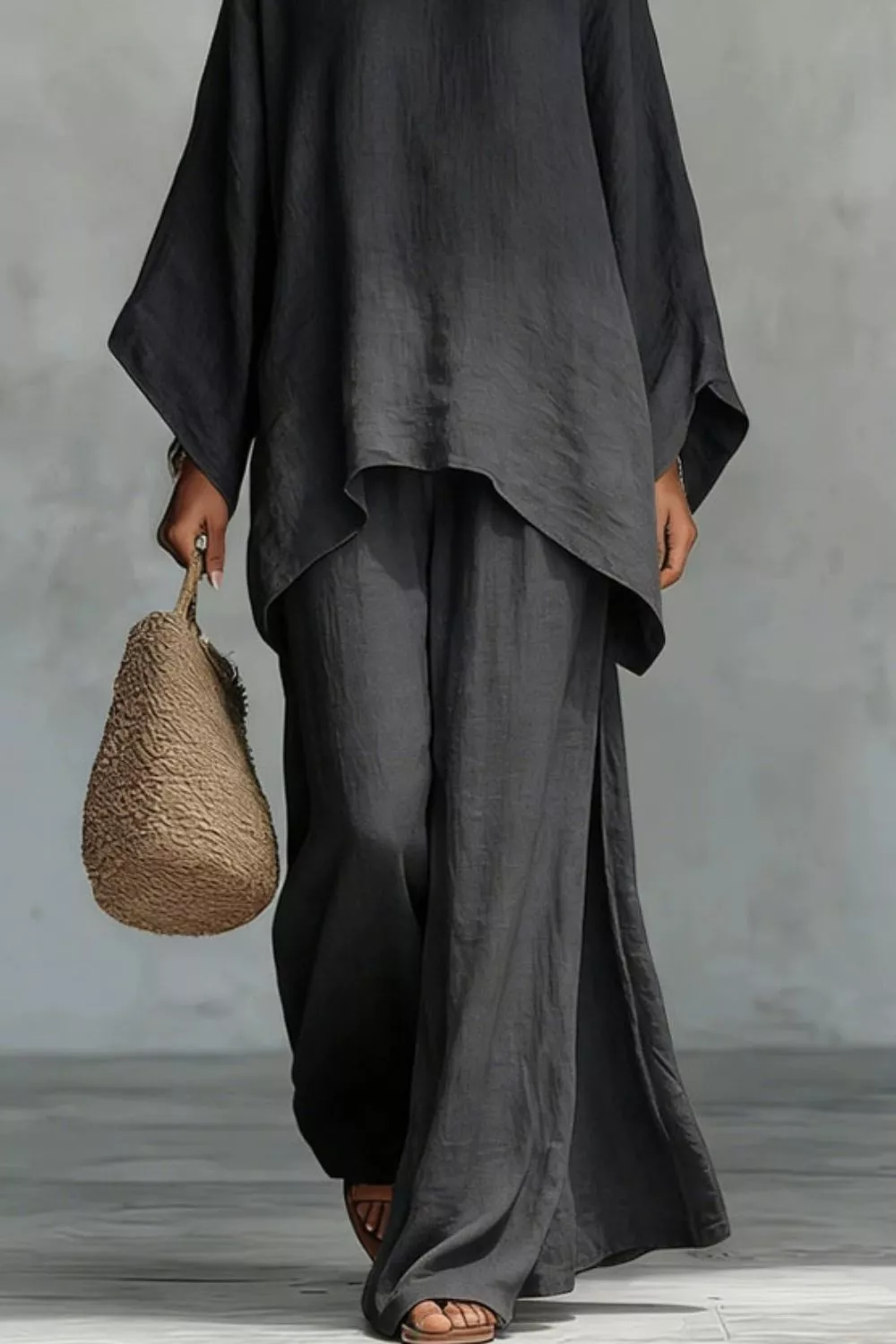Solid Color Long Sleeve Top and Wide Leg Pants Set, image 7