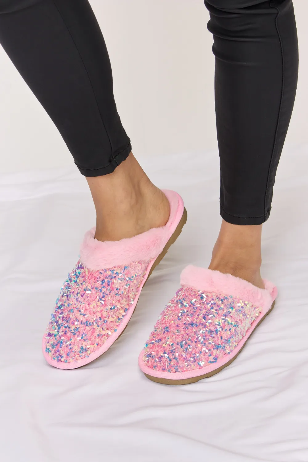 Sequin Plush Round Toe Slippers, image 2