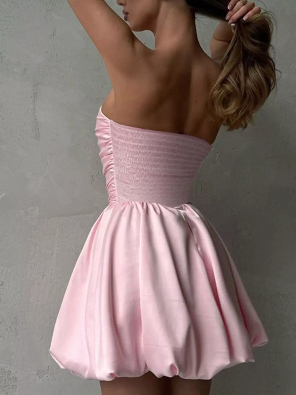 Strapless Ruched Mini Bubble Dress, image 2