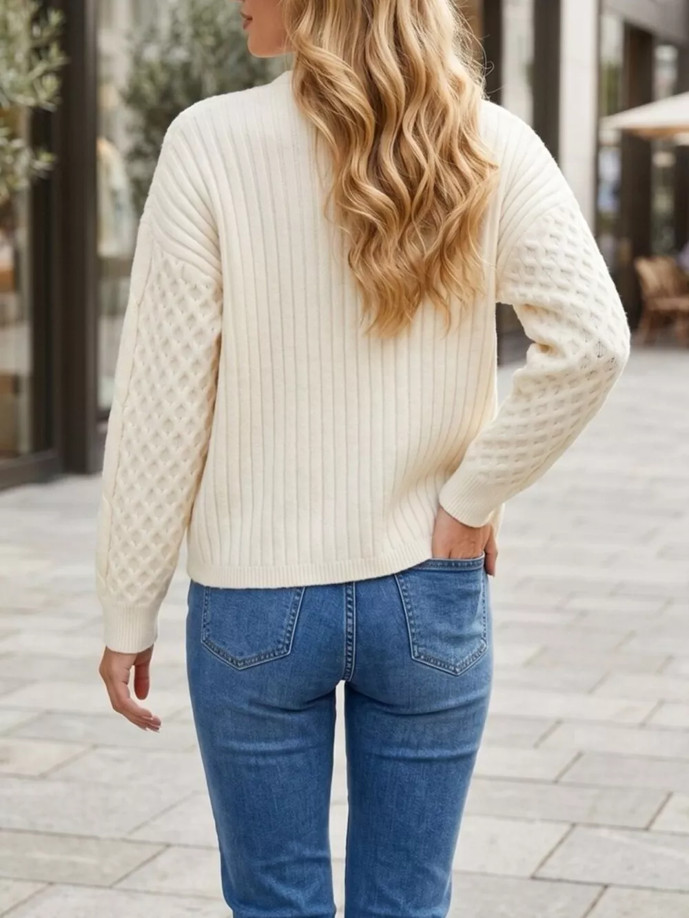 Cable-Knit V-Neck Button-Down Cardigan, image 4