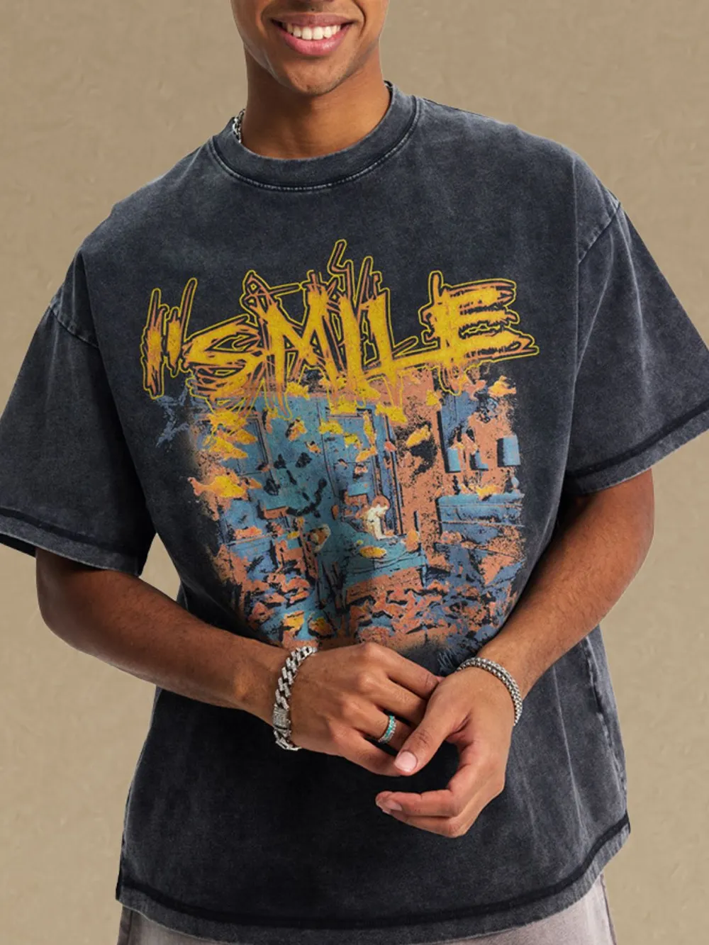 Men's Graphic Round Neck Half Sleeve T-Shirt, image 4