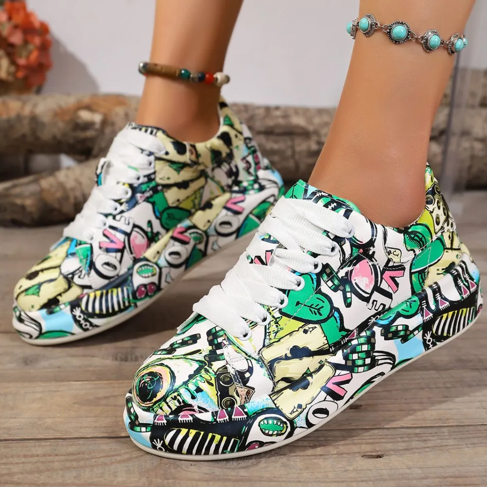 Abstract Print Lace Up Sneakers, image 3