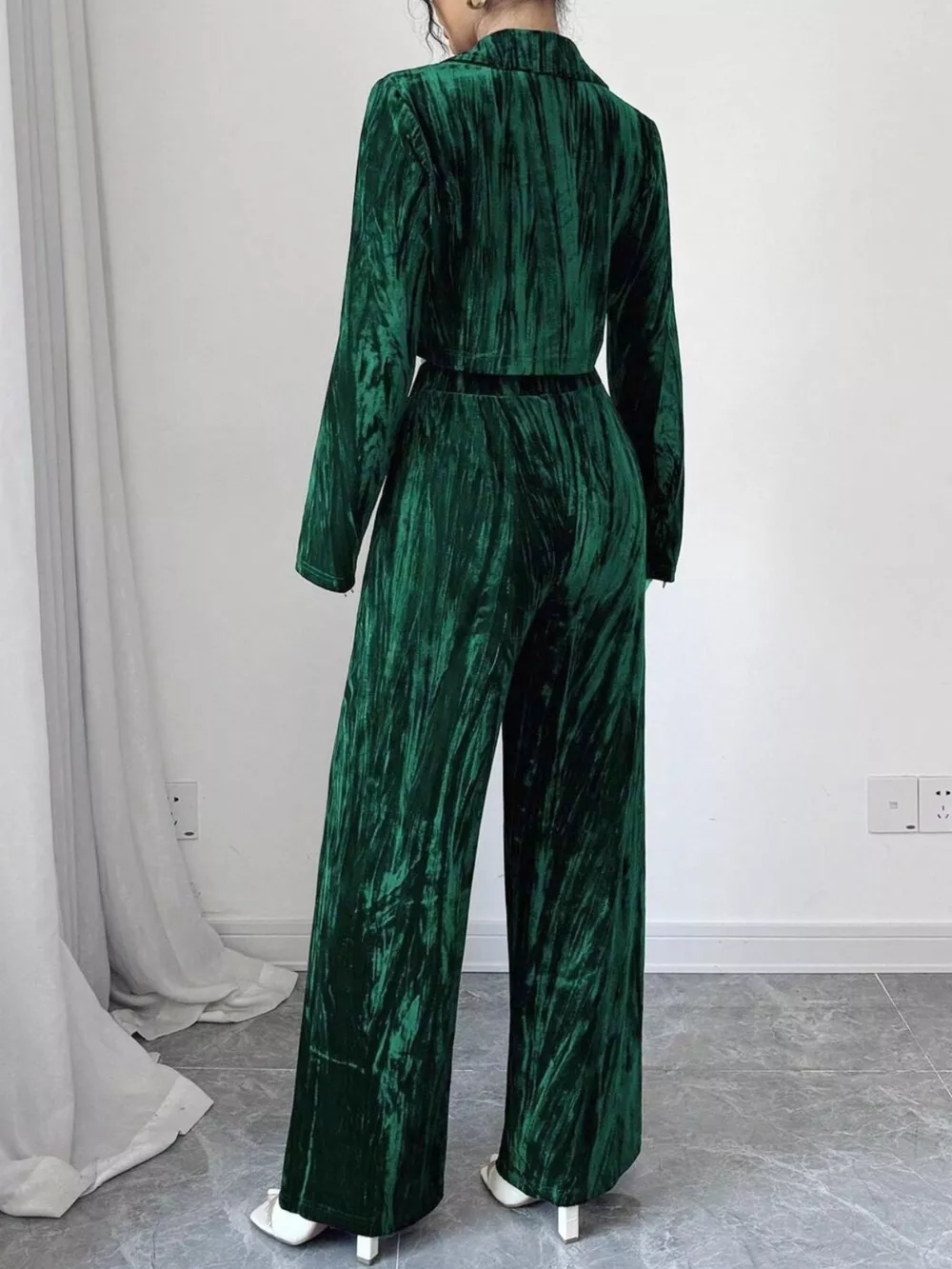 Pleated Velvet Blazer & Wide Leg Pants Set, image 10