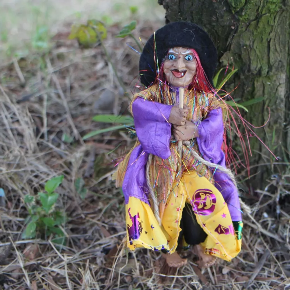 Halloween Decorative Witch Figurines with Broomsticks Set, image 2